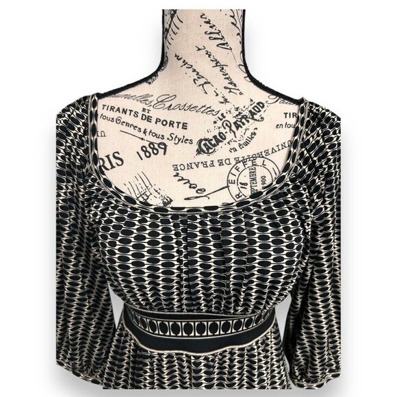 Max Studio S Black Cream Boho Geometric Tunic Top Empire Waist Stretch Y2K - Picture 8 of 8